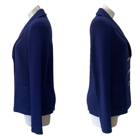 St. John Knit designer Women's Wool Navy Double-Breasted Blazer jacket sz 12 - - Picture 2 of 11